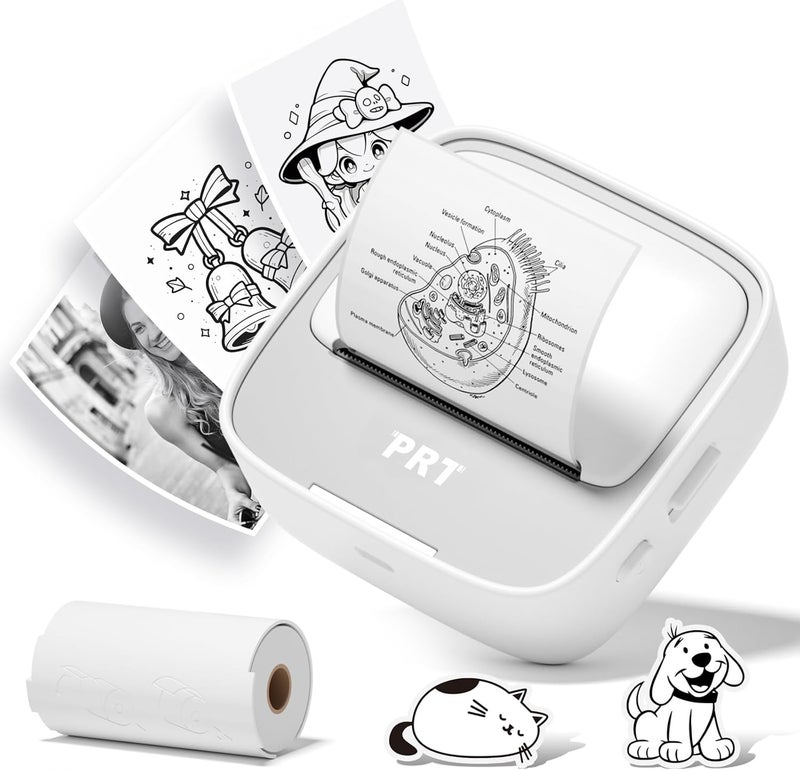 PRT Mini Sticker Printer, Portable Thermal Printer with 1 Roll Sticker Paper, Inkless Sticker Maker, Bluetooth Label Printer for Study Notes,Lists,Pictures,DIY Creations Printers for Home Use, Grey - Image 1